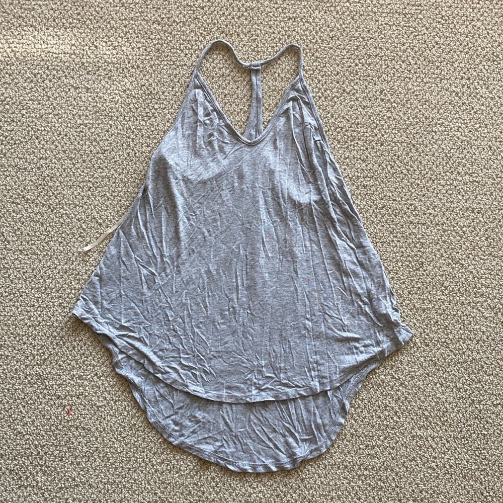 Lush Grey High Low T-Back Tank Top Shirt Size Small Stretch Soft Casual EUC